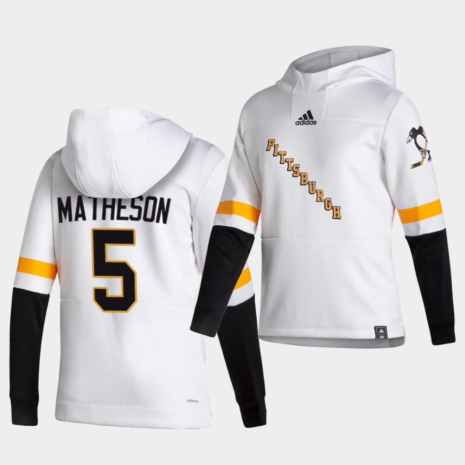Men Pittsburgh Penguins #5 Matheson White  NHL 2021 Adidas Pullover Hoodie Jersey